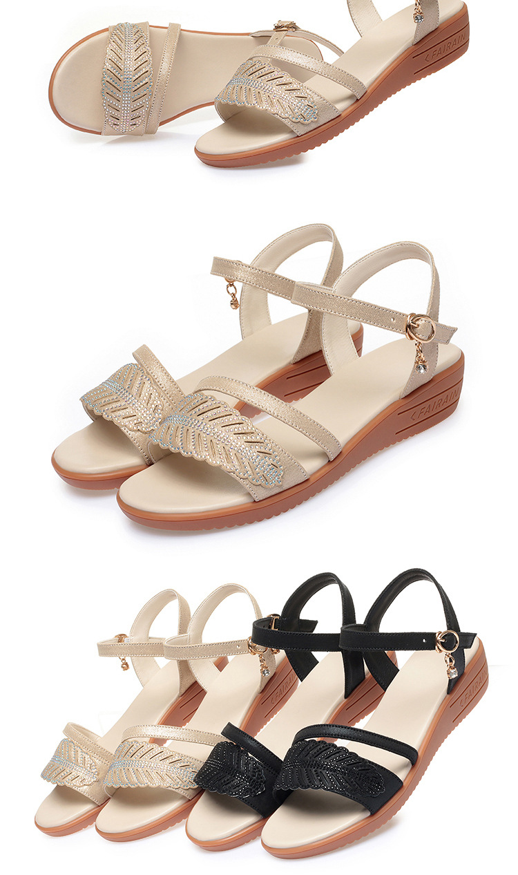 Sandal nữ đế bệt da bò mềm chống trượt size lớn — màu đen chi tiết 17