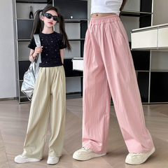 女の子アイスシルクカジュアルパンツ 2025 夏スタイル子供通気性山本パンツ夏薄いワイドレッグパンツ