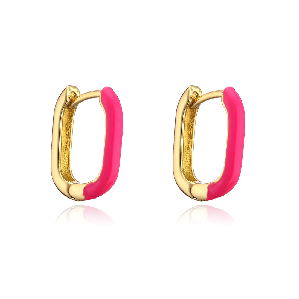 Fashion Atmosphere Color Dripping Square Copper Plated Golden Earrings display picture 6