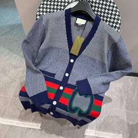 1.1MIU2024秋冬BLCG新G家红绿拼色圆领开衫羊毛毛衣男女款加厚款