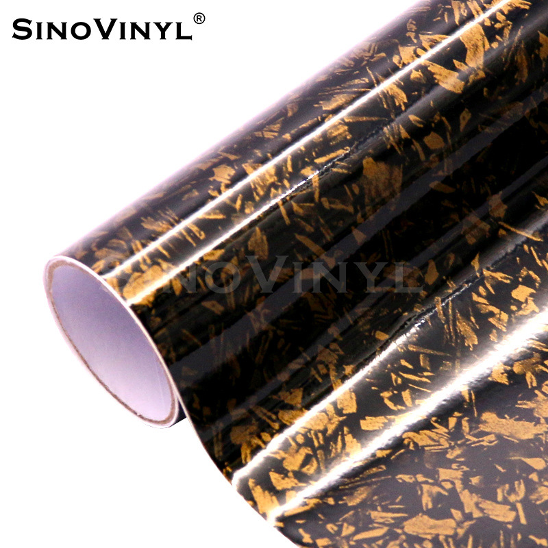 Carlake brillante cuerpo de fibra de carbono forjado color cambiante película oro y plata negro coche control central interior pegatina película decorativa