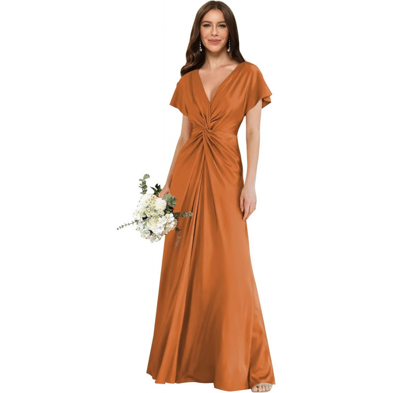 Europa y América transfronterizos 2026 verano nuevo satén de mangas cortas vestido de boda formal vestido de dama de honor