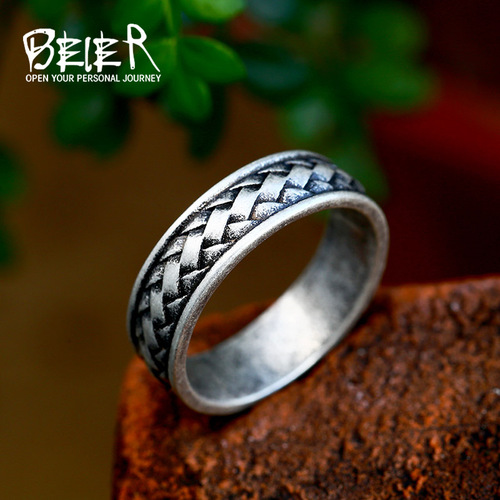 beier cross-border new simple fashion stainless steel ring wholesale Nordic Viking retro braided titanium steel ring