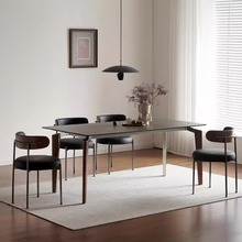 意式极简德利丰岩板餐桌椅组合不锈钢实木桌腿岩板岩板餐桌组合