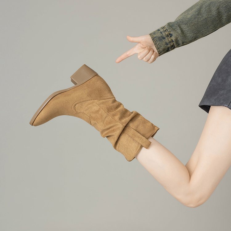 Zapatos de moda de mujer botas de vaquero mujeres 2026 primavera nuevo tacones gruesos pliegues pila botas Martin botas retrógradas botas caballero