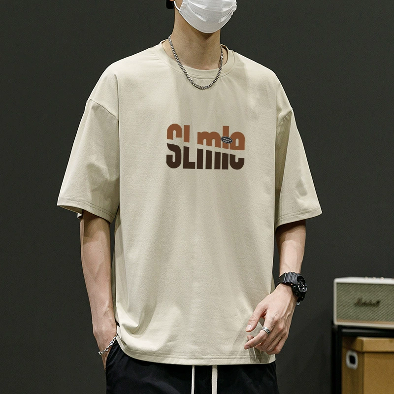 2024 летняя модная брендовая трендовая простая двухцветная повседневная универсальная футболка с английскими буквами и круглым вырезом с короткими рукавами, нижняя рубашка для мужчин