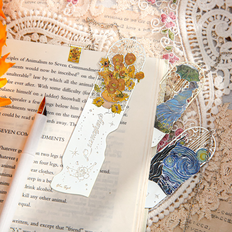 Papel Sr. Metal marcadores de galería de luz flotante serie de estilo de oficina de pintura al óleo regalos de estudiantes pequeños colgantes de lectura marcadores