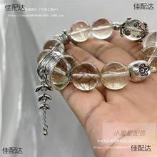 水晶配饰复古合金仿银做旧工艺古典开口戒指树叶流苏提溜配件