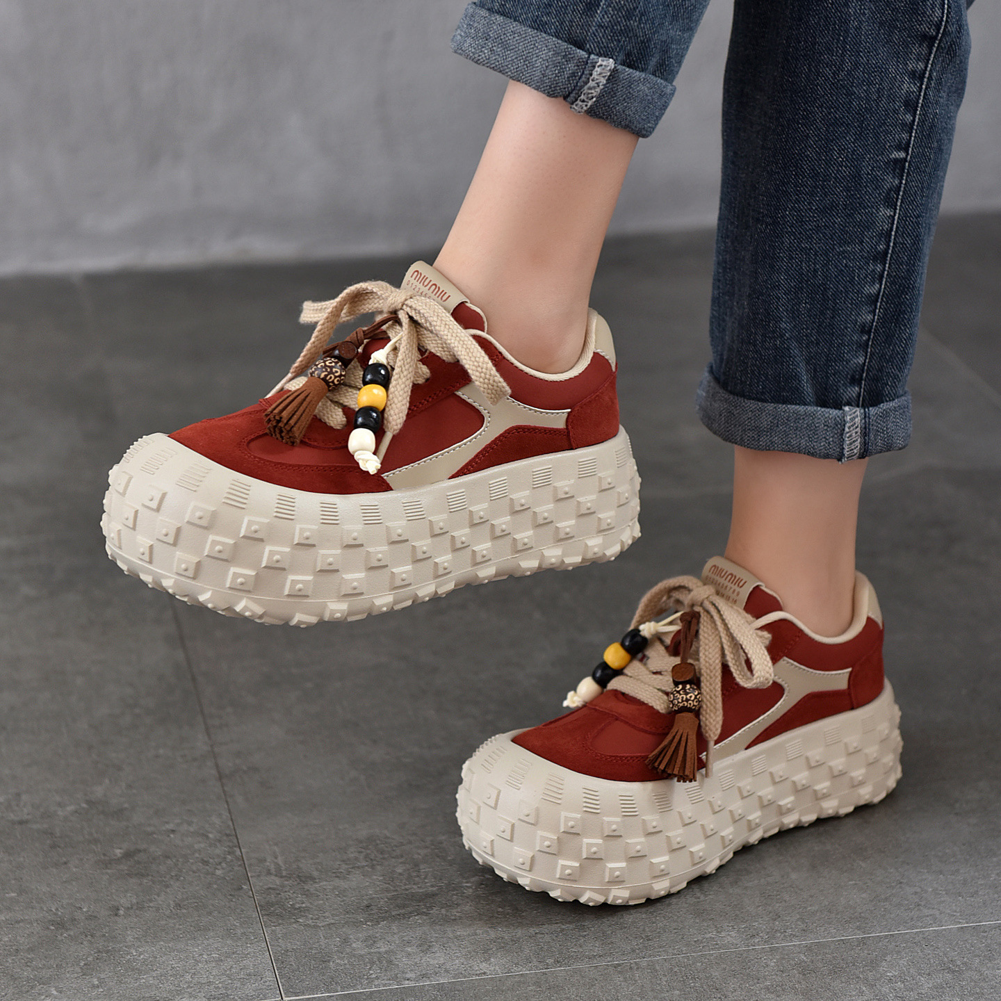 Upgraded Durian Shoes 2026 Spring New Genuine Leather Sports Casual Shoes Lightweight Thick-Soled Dad Shoes Women's Low-Top Single Shoes