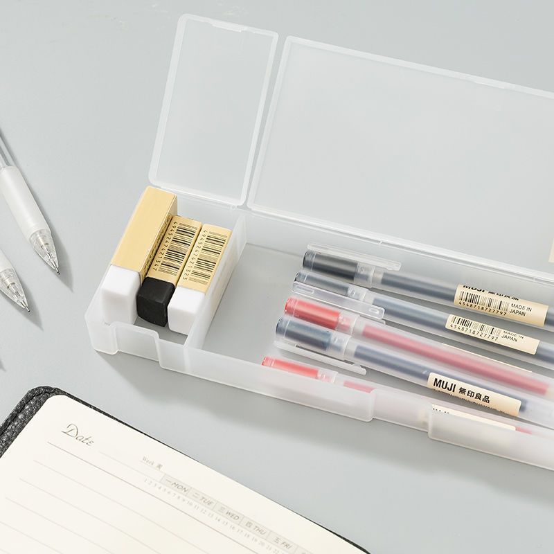日本無印良品文具透明筆箱学生シンプルつや消し振動筆箱プラスチック文具箱|undefined