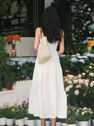 White Strap Dress for Women, Summer, Gentle and Unique Design, Beach Vacation Style, Absolutely Beautiful First Love Long Dress