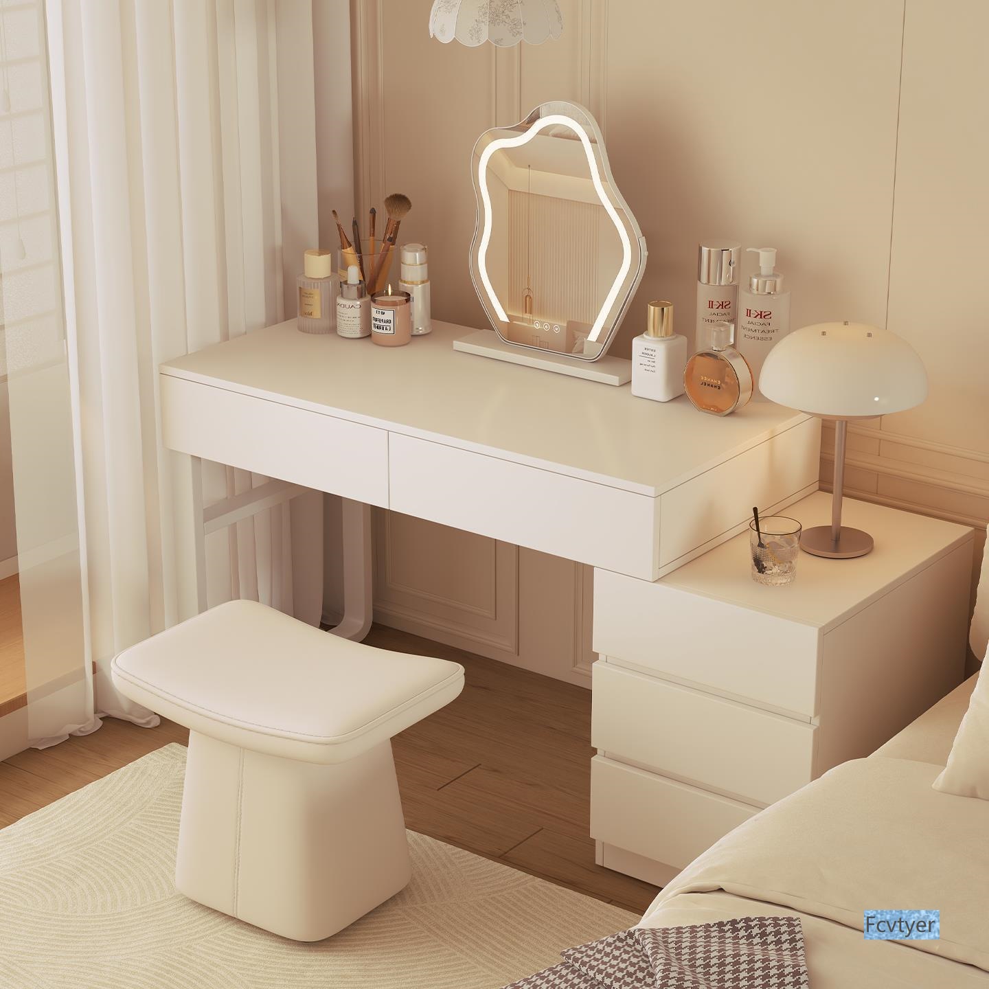 Lai'Ao Bedroom Integrated Desk Cream Dressing Table Small Apartment Rental Makeup Table Modern Simple Bedside Table Style