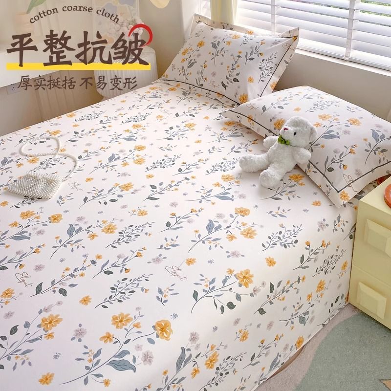 Sábana de tela gruesa vieja gruesa de una sola pieza de algodón puro 100 algodón lino algodón lino verano fresco edredón individual traje de dormitorio de tres piezas