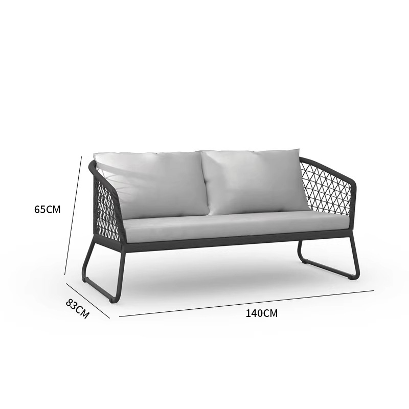 Sofá nórdico de teca al aire libre combinación de villa balcón al aire libre silla de caña ocio jardín al aire libre cuerda tejida muebles de madera maciza