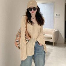 针织衫女装秋季2025新款法式气质设计感下摆开叉修身薄款长袖上衣