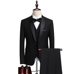 Suit suit Men's Three-Piece Set 2025 New Style Shoguo Collar Groom Wedding Suit Men's Slim-Fit Best Man Clothing Wedding