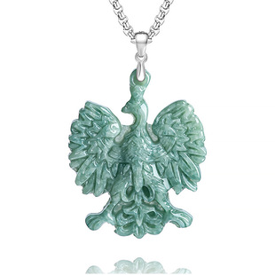 Natural a goods jade eagle of freedom S925 silver inlay pendant pendant bean green jade jewelry pendant jade wholesale