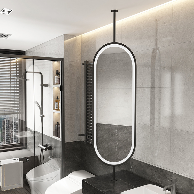 Luminaire Makeup Mirror Suspended Above the Sink, Floor-To-Ceiling Rotating Mirror, Hotel Oval Bathroom Double-Sided Mirror
