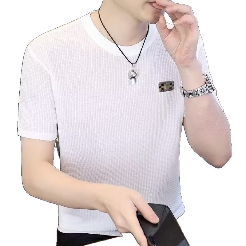 T-shirt de manga corta marca de moda masculina de verano suelta manga de cinco puntos 2026 nueva tendencia en línea in simple impresión superior