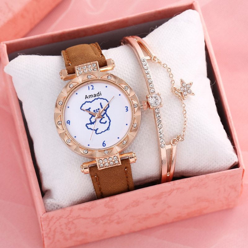 Utvald 2024 Amadi Ny Söt Björn Enkel Söt Klocka + Armband Presentask Dammode Quartz Klocka_voghion.com