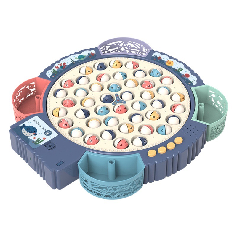 Plato de pesca eléctrico multifuncional para niños juguete música giratoria varilla de pesca magnética traje rompecabezas educación temprana regalo al por mayor