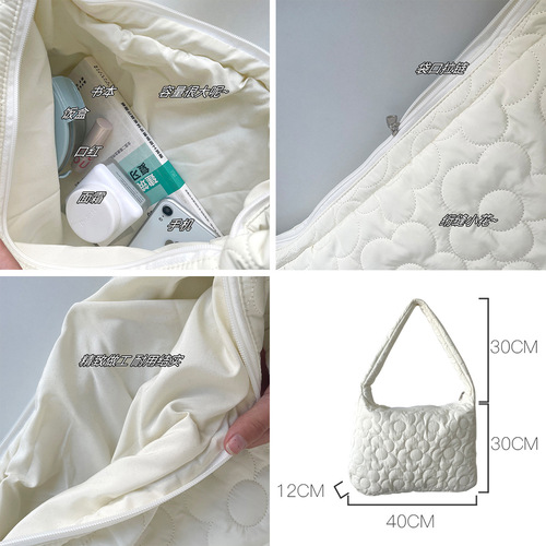 Amazon cross-border supply/winter milk white pleated dumpling bag large capacity one-shoulder crossbody bag quilted cloud bag