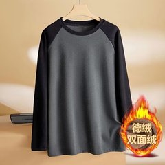 2024 New Spring & Autumn Double-Sided Fleece Men's Base Layer T-Shirt with Raglan Design, Contrasting Colors, and Long Sleeves—Instagram-Fashionable Streetwear