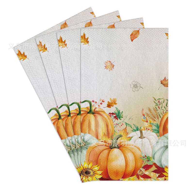 [In Stock] Autumn Pumpkin Vintage Thanksgiving Theme Party Rectangular Disposable Printed Napkins