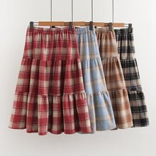 休闲减龄学院风毛呢格子半身裙2025年秋冬新款 格纹A字裙批发