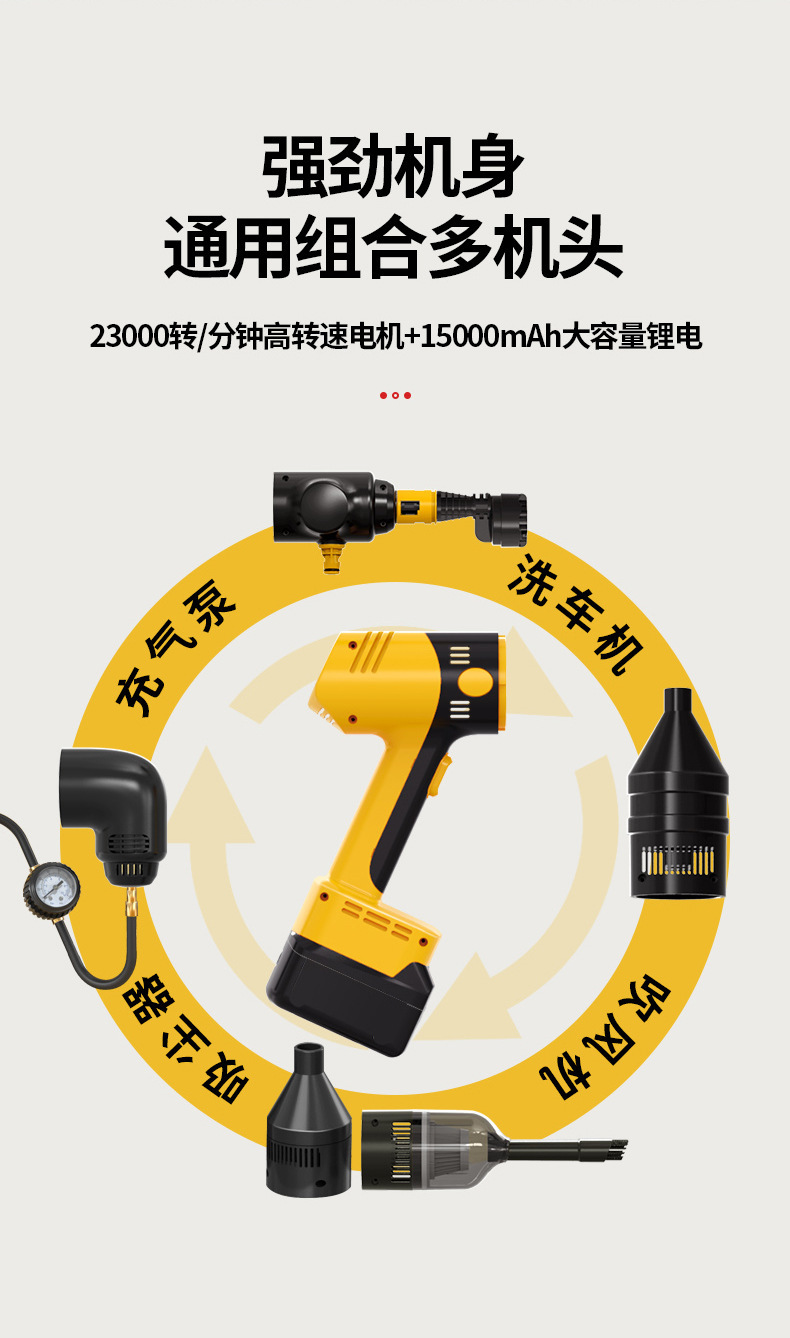 Four-In-One Wireless Car Washing Machine, Household High-Power High-Pressure Water Gun, Car Air Pump, Suction and Blowing Integrated Vacuum Cleaner