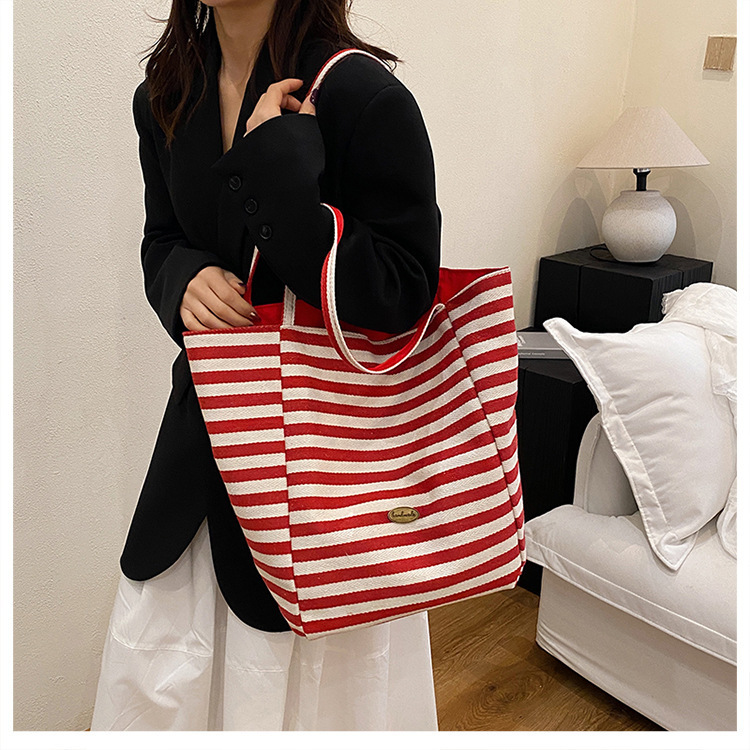 Lazy Style Striped Double-sided Available Women's Bag Tote Bag New Large Capacity Student Cute Portable Shoulder Bag Wholesale
