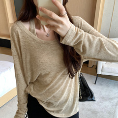 怠惰なリラックス感の薄いノースリーブベスト長袖tシャツ2点セット女性春夏新作デザイン感日焼け止めブラウス