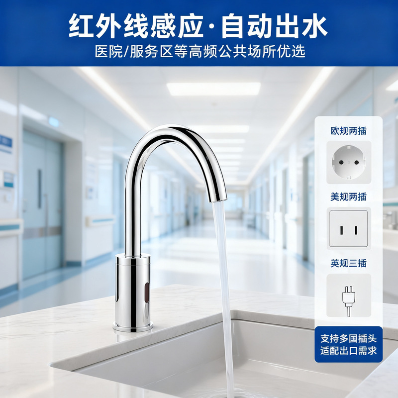 Cross-Border Sensor Faucet Hospital Touchless Washbasin Rotating Faucet Commercial Sensor Faucet Handwashing Device Wholesale