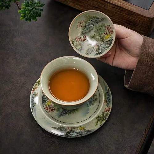 Wholesale Blue and White Cover Porcelain Tea Cups High-end Retro Tea Set Large Single Three Talents Tea Bowl New