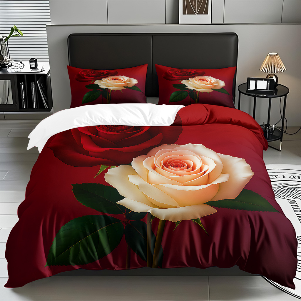 TEMU / JIT multi-tipo rosa impresión digital abrasión set edredón suave piel textil transpirable