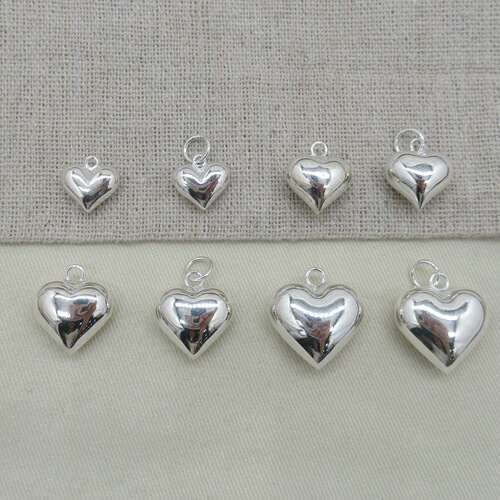 S925 sterling silver three-dimensional heart pendant love pendant plain silver DIY handmade accessories beaded rope bracelet