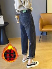 梨の形の体つきのハーレムのジーパンの女性の秋冬の太っているmmの大きいサイズの新型のベルベットの高い腰はやせている大根のお父さんのズボンの潮を現します。