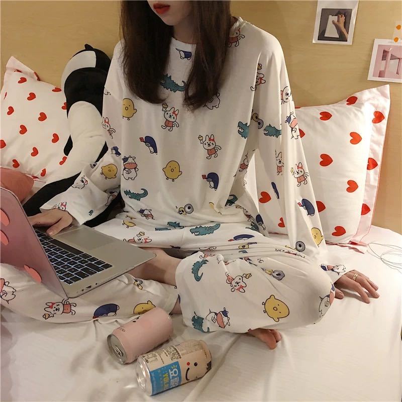 Pijamas de manga larga de las mujeres de primavera y otoño más tamaño pijamas de verano de las mujeres ropa de abrigo estilo coreano pijamas de las mujeres más tamaño traje de desgaste para el hogar