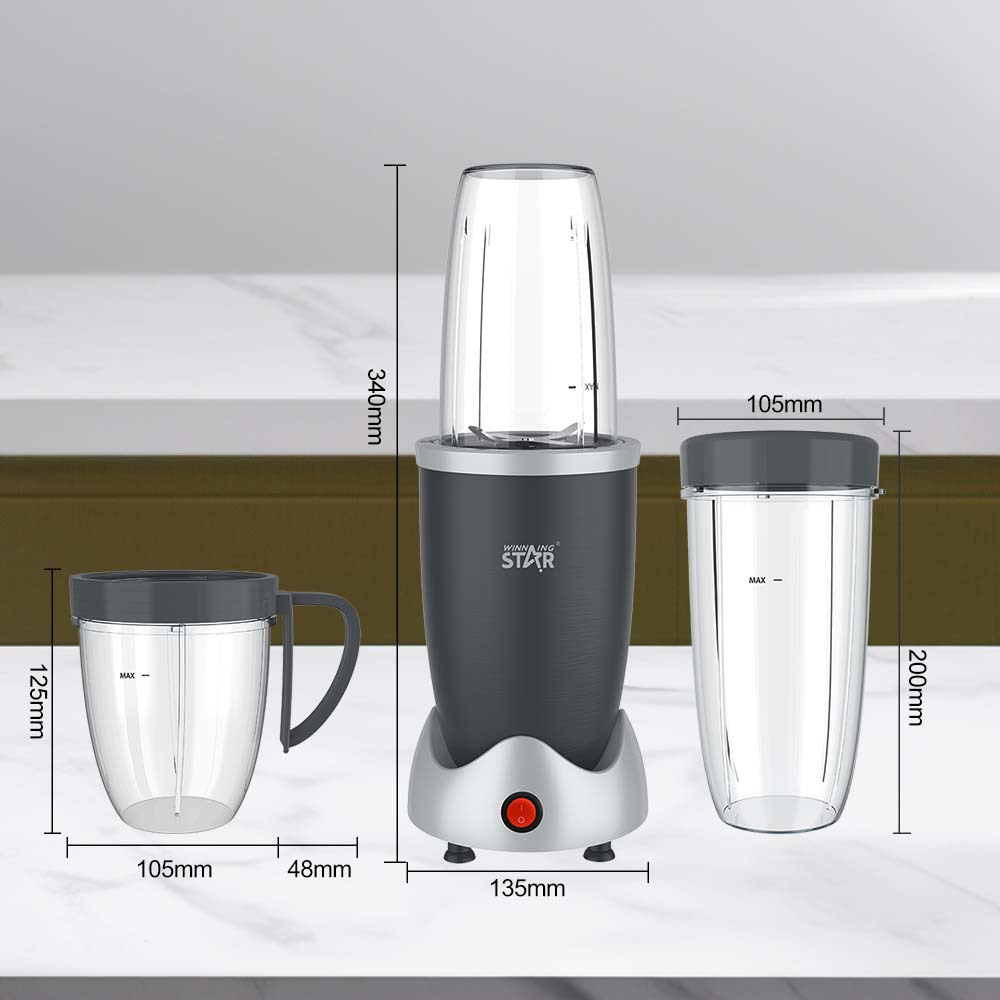 Picadora de carne de seis cuchillas Winning Star, mezcladora de alimentos, procesador de alimentos multifuncional, juego de tres piezas con exprimidor