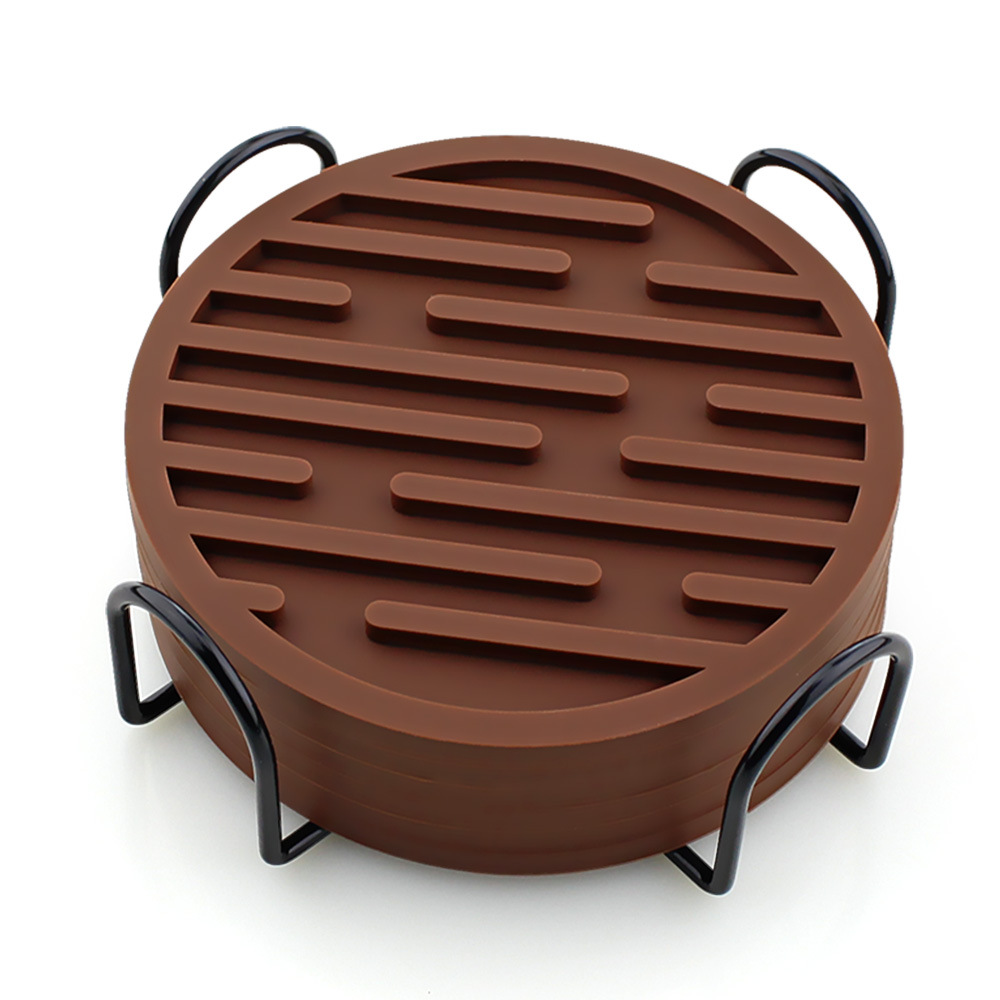 Amazon puede imprimir logo almohadilla de aislamiento térmico juego de silicona posavasos 10cm posavasos de té anti-escaldado alfombra redonda antideslizante para el hogar