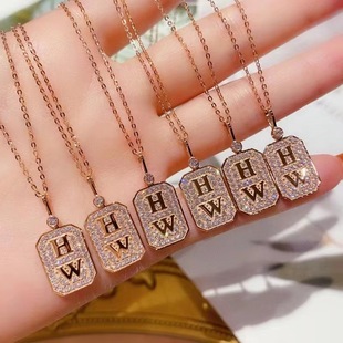 New necklace women's HW full diamond perfume bottle pendant Yi Mengling same style light luxury niche letter rose gold clavicle chain