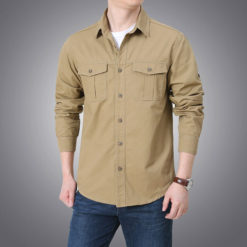 2024 primavera y otoño nueva camisa de mangas largas de algodón de bolsillo uniforme militar de gran tamaño camisa casual de hombre abrigo delgado