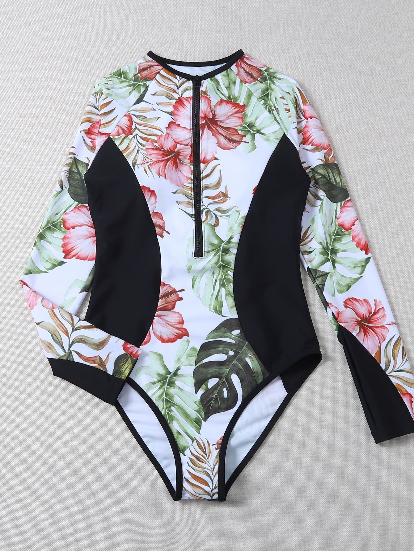 Women's Swimwear First Seen New Tight Slim Printed Sexy One-Piece Swimsuit Women's Foreign Trade Sports Long Sleeve Zipper Bikini_voghion.com