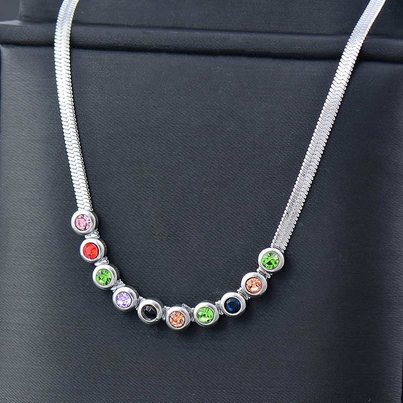 Fashion Colorful Titanium Steel Inlay Zircon Necklace 1 Piece