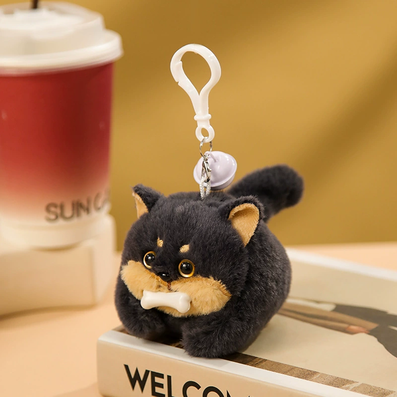 Plush Keychain Doll, Cute Kitty/Rabbit/Panda on Lanyard with Bell, 6.7×6.2×8.2 cm