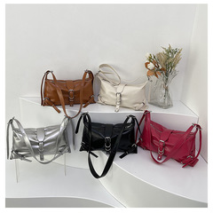 Japanese and Korean Version Women's Soft PU Texture Underarm Bag 2024 Spring New Model with Belt Decoration, Uncommon Shoulder and Crossbody Bag