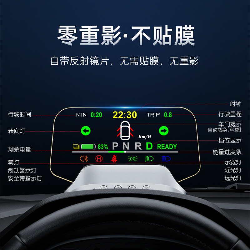 (2개) HUD 헤드 업 디스플레이 모델 3 차량 속도 시간 전력 기어 동기화 고화질 프로젝션 계기판