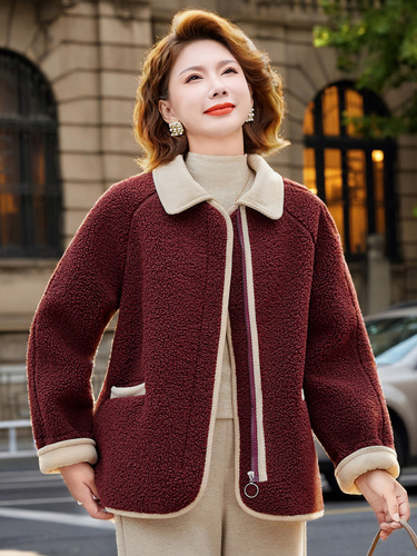 Charming Yiyang Winter New Collar Jacket Lamb Wool and Cotton Mix Short Coat Stylish Plus Size Mother's Coat
