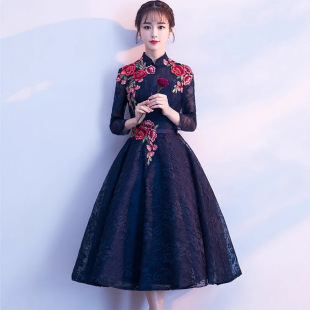 Improved Cheongsam Dress 2025 Summer New Banquet Elegant Mid-Length Party Party Slimming Look Evening Dress for Women