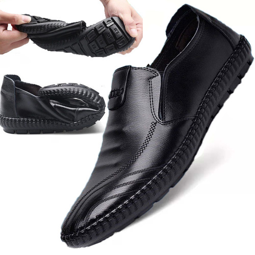 Men's Business Casual Leather Shoes Four-Season Soft Sole Fashion Bead Shoes Driving Driver Shoes One-Piece Slip-on Men's Shoes